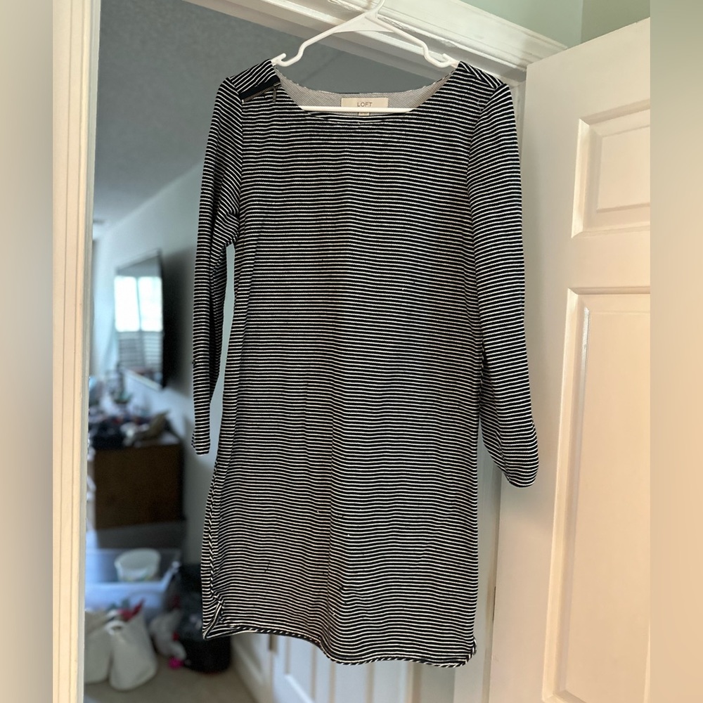 Blue and white stripe loft dress, size xs